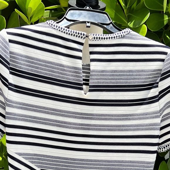 Badgley Mischka Navy Sheath Striped Dress Size 2 - Picture 10 of 13